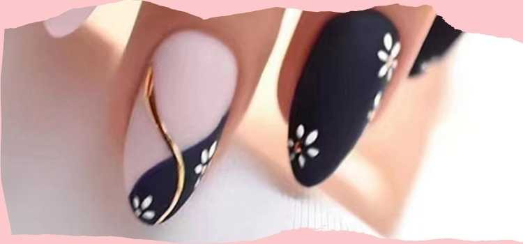 Black and Beige Trendy Gold Nail Art